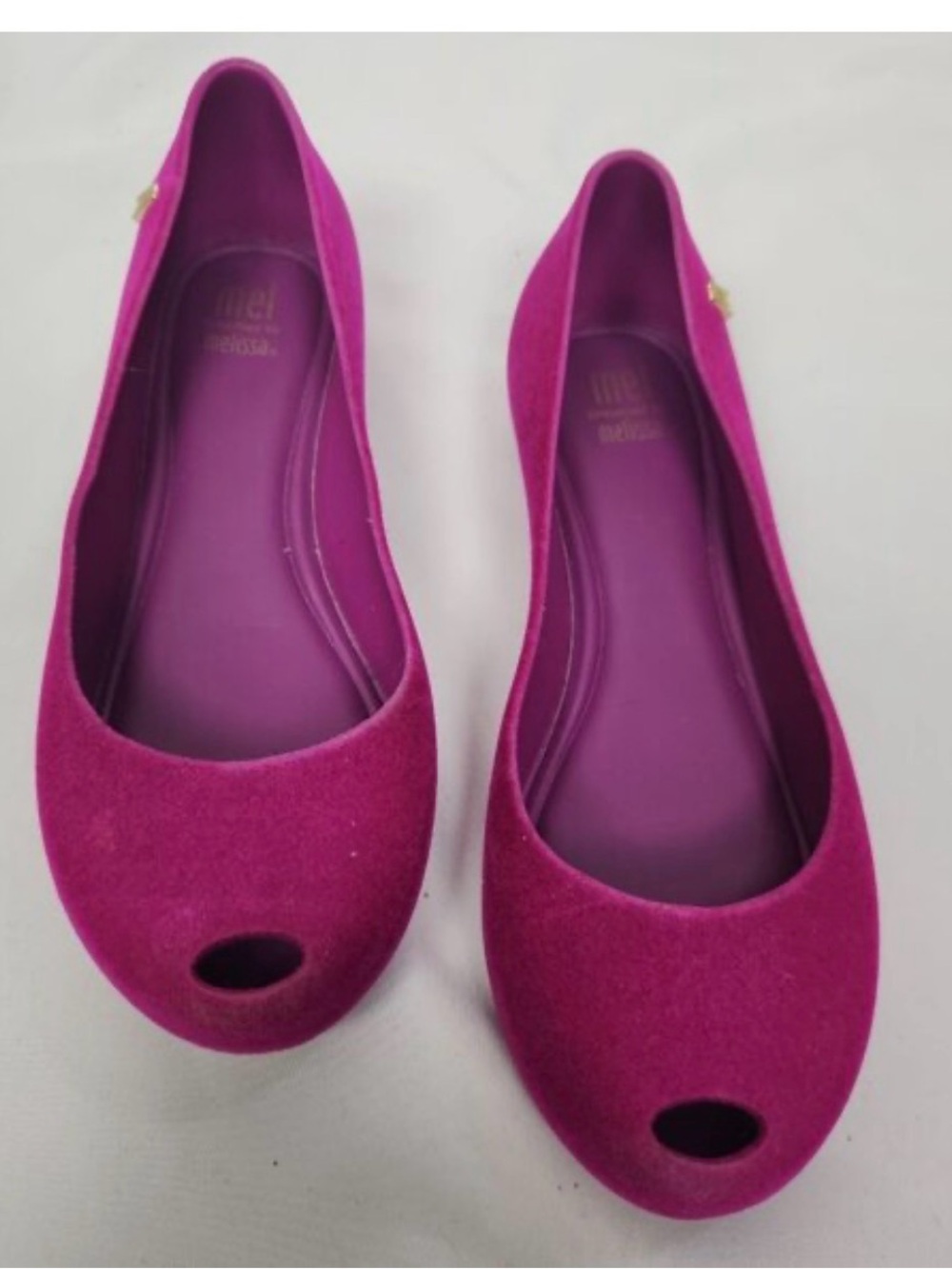 Mel Dreamed by Melissa flats in pink flocked suede finish. Size 11. EUC